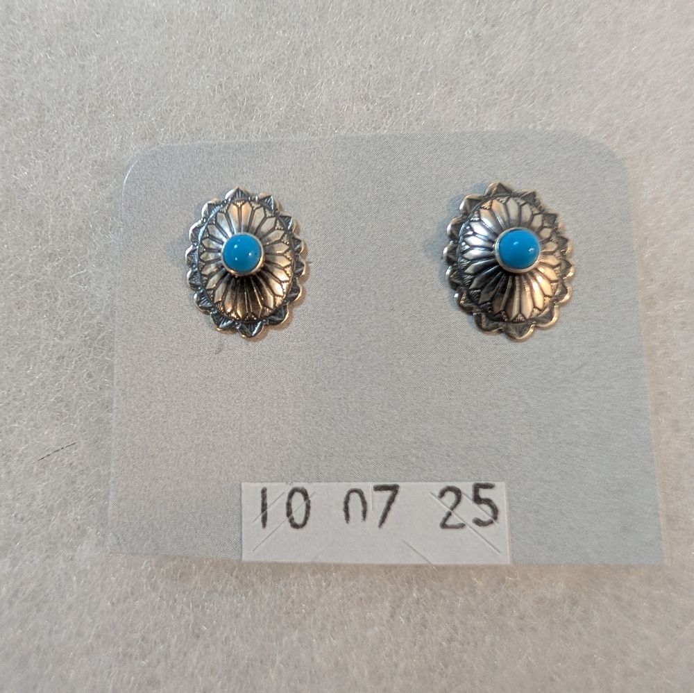 Southwestern Turquoise 925 Sterling Silver Studs • Unsigned Collector Piece